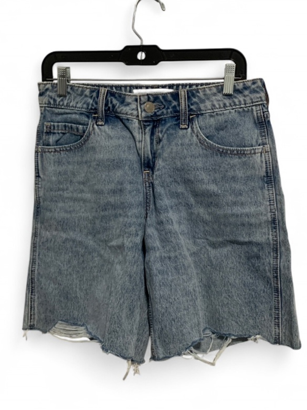Hollister Low Rise Baggy Jort Frayed Hems Blue Denim Shorts